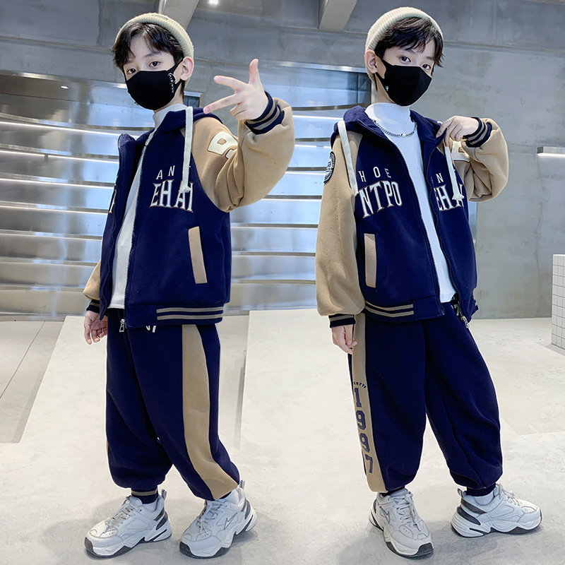 Boys Hooded Splicing Two-piece Set For Children Trendy Style_voghion.com