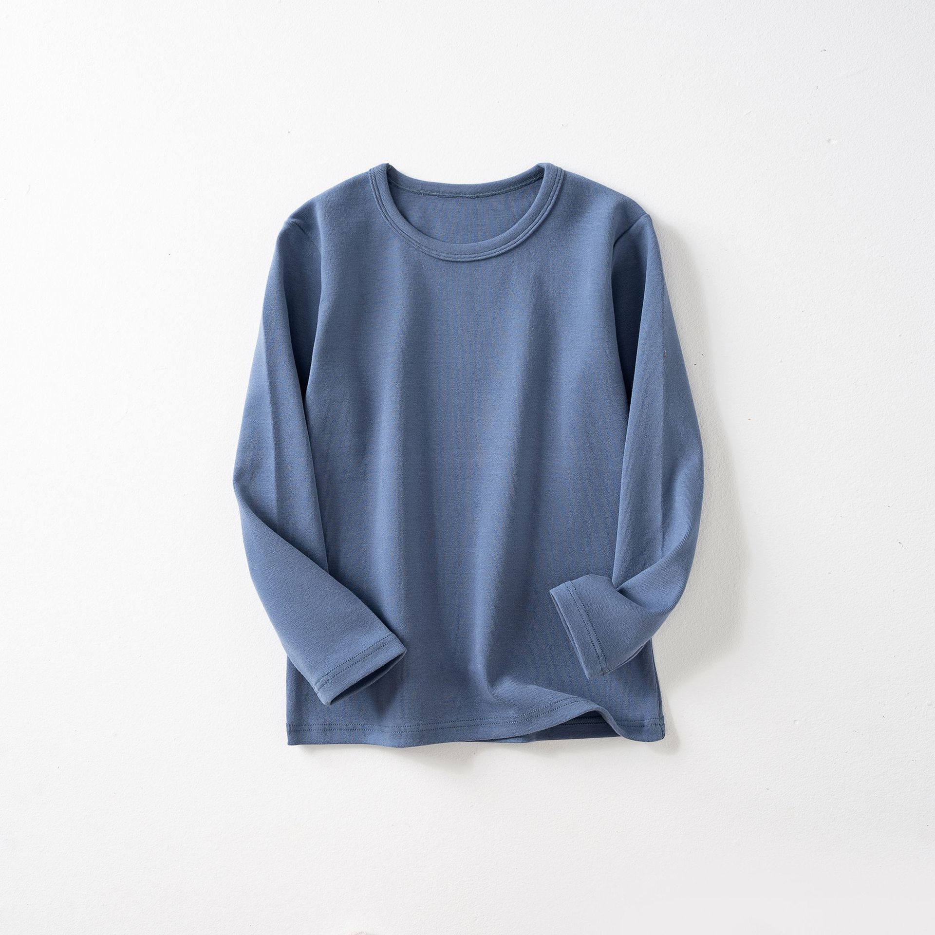 Camiseta interior térmica gruesa de forro polar para niños, top de manga larga con cuello redondo de color liso para niñas y niños, ropa interior térmica.