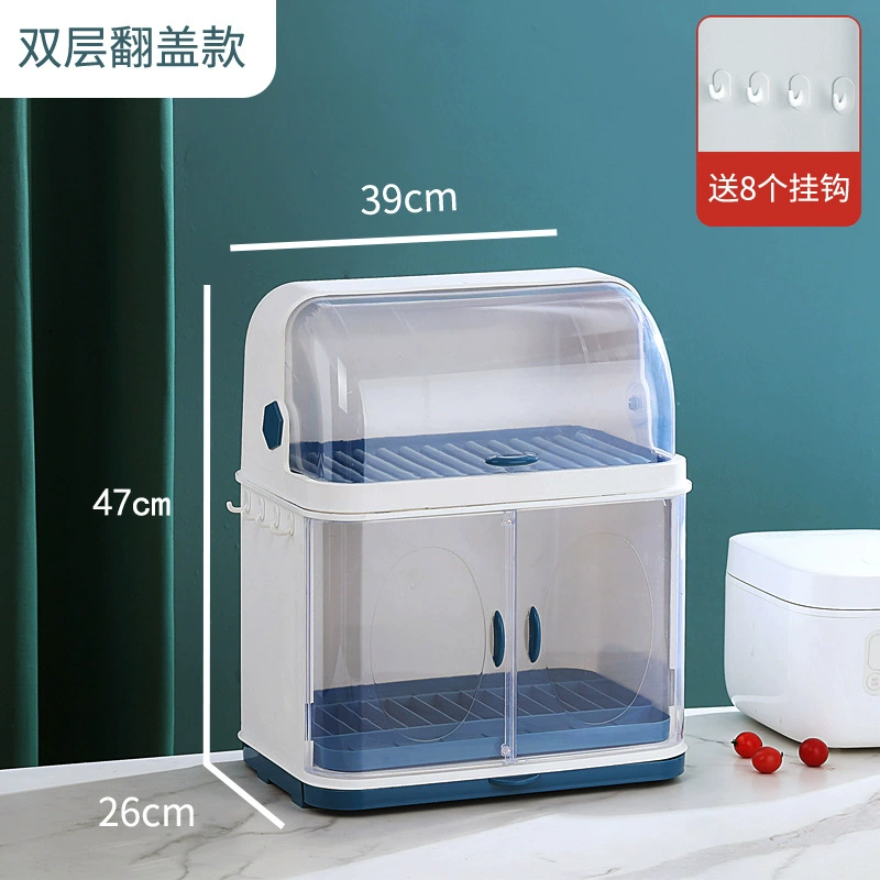 Kitchen bowl shelf and tableware storage box with draining shelves - plastic cupboard for dishes