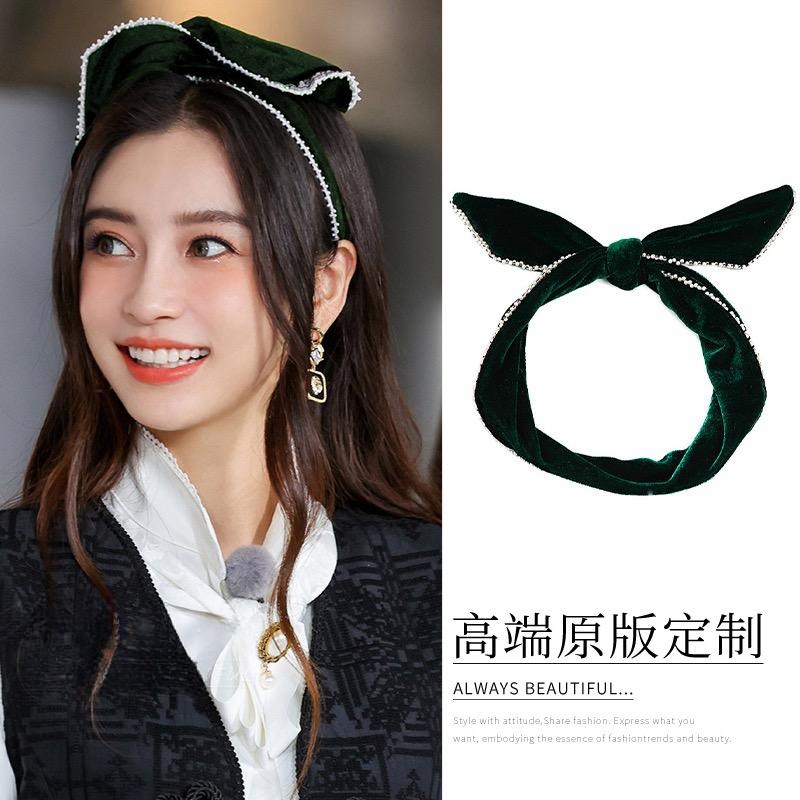Estilo de la celebridad flocado diadema mujer estilo coreano Internet celebridad Mori anudado diadema francés retro cinta de terciopelo banda de pelo