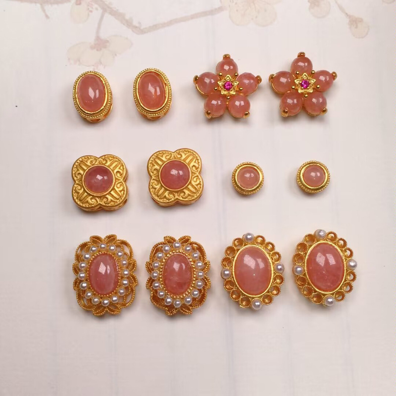 Natural red stone five-petal flower accessories s925 silver gold-plated bracelet necklace string diy handmade beads semi-finished products
