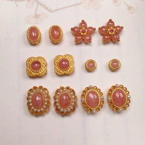 Natural red stone five-petal flower accessories s925 silver gold-plated bracelet necklace string diy handmade beads semi-finished products