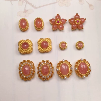 Natural red stone five-petal flower accessories s925 silver gold-plated bracelet necklace string diy handmade beads semi-finished products