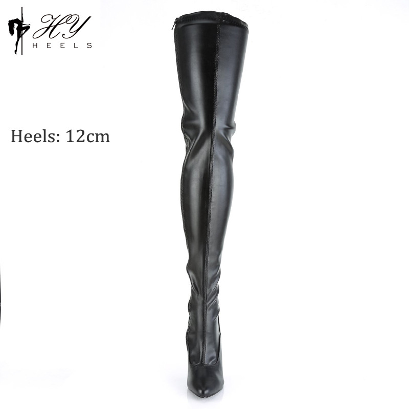Bốt nữ dài quá đầu gối mũi nhọn gót nhọn 12 cm – phong cách biểu diễn tôn dáng — Màu đen chi tiết 4