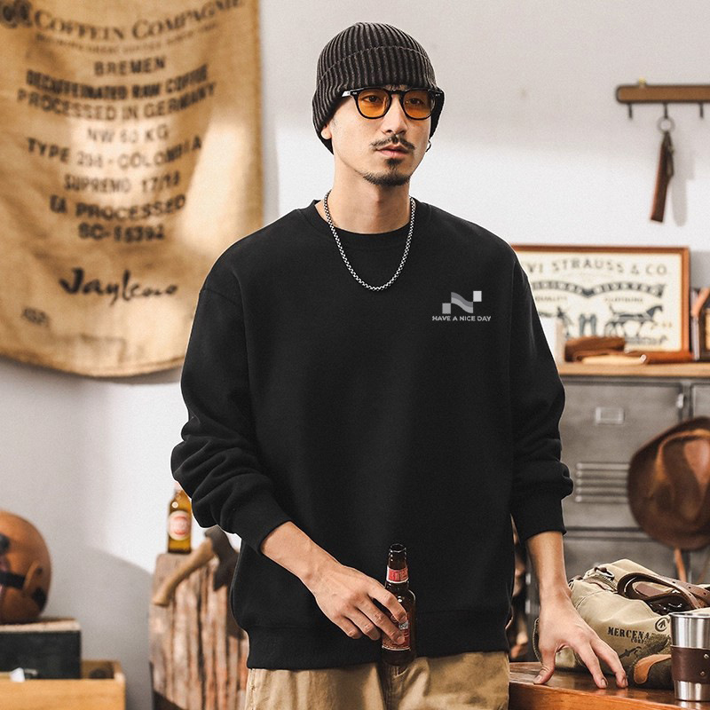 420g pesada camiseta de cuello redondo para niños primavera y otoño marca de tendencia suelta nueva chaqueta juvenil americana retro