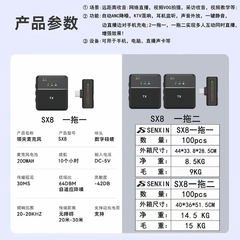 SX8 SX9无线领夹式麦克风手机直播短视频户外采访降噪直播麦克风|undefined