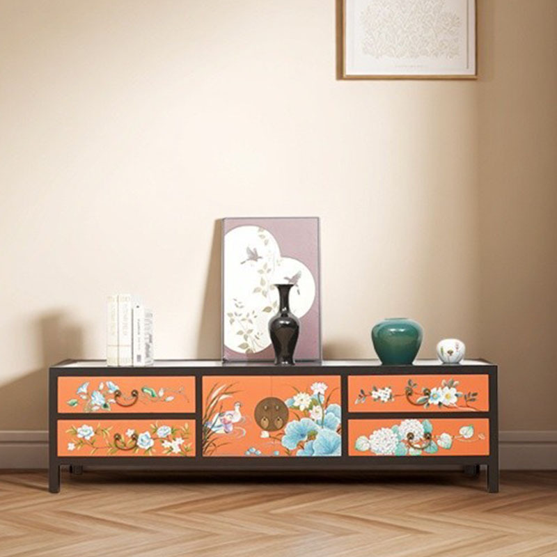 New Chinese Style Entrance Cabinet Modern Imitation Classical Solid Wood Tv Cabinet Sideboard Storage Living Room File Cabinet Painted Decoration
