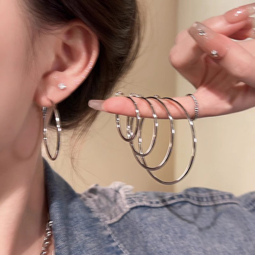 Sweet and cool style spicy girl simple circle ear ring 2025 new model round face ear ring personality internet celebrity circle earrings 