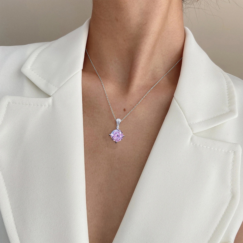 Wilsheng joyería nueva tendencia de la moda S925 plata con incrustaciones de hielo corte de flores de alto carbono diamante Rosa diamante Lotus Collar para las mujeres