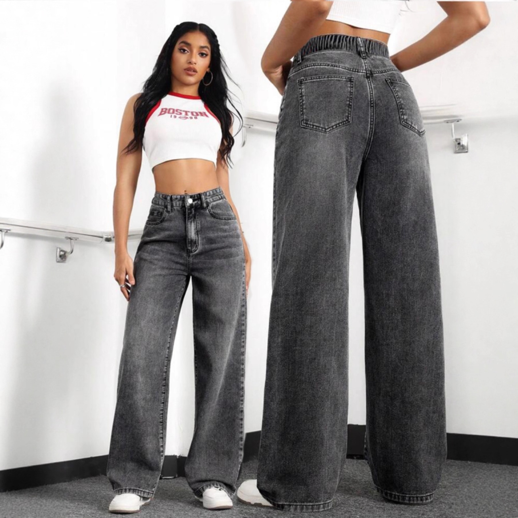 Women's Stretch Waist Straight Leg Denim Jeans - Comfortable Casual High-Rise Trousers For Everyday Wear_mkmklike.com