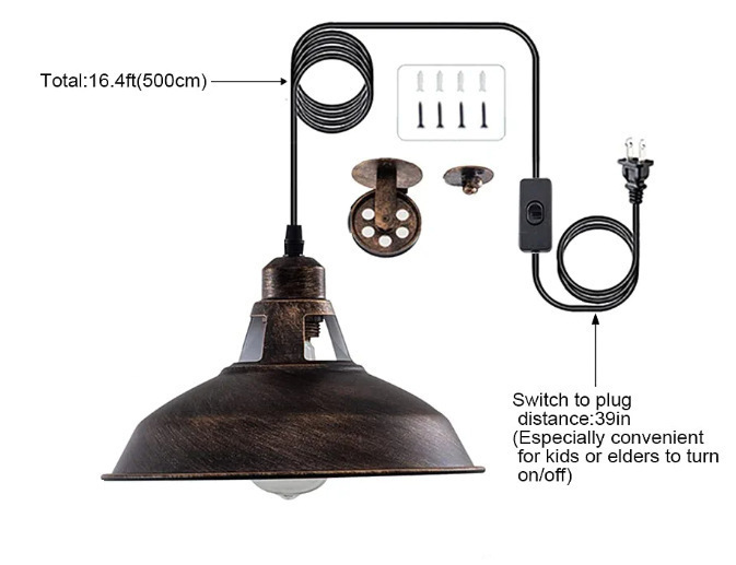 B 녹슨 리본 플러그 코드 리프팅 펜던트 램프