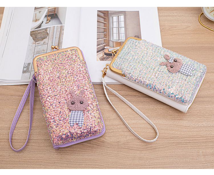 Women's Cartoon Solid Color Pu Leather Sequins Lock Clasp Wallets display picture 12