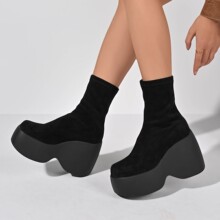 坡跟显瘦外贸厚底弹力瘦瘦靴女2024秋季套筒欧美袜靴大码短靴跨境