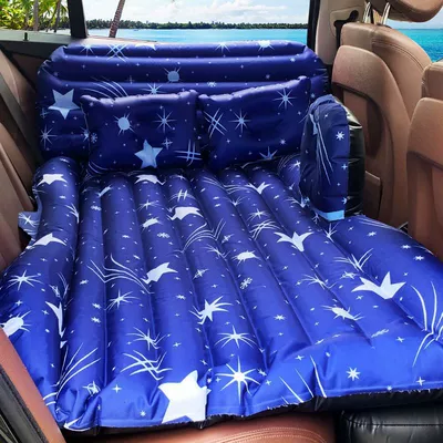 Travel Bed, Car Interior Back | Vehicle-mounted inflatable bed - default-head-protection-oxford-starry-sky-blue-split-with-gear-electric-pump