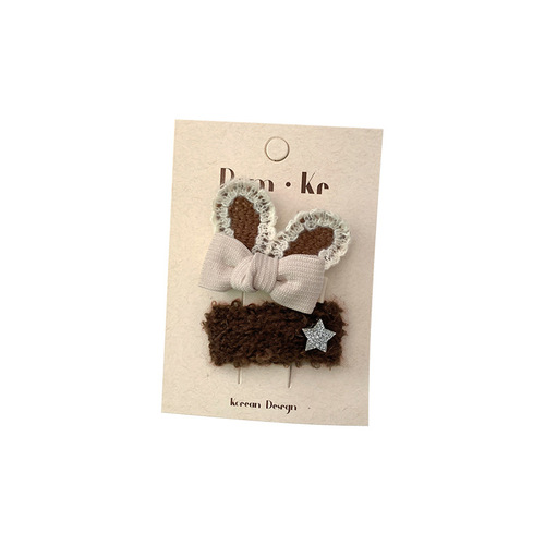 New Autumn/Winter Milk Coffee Color Children's Hair Clip Korean Style Bow Love Flower Fabric Hair Clip with Fringe Edge