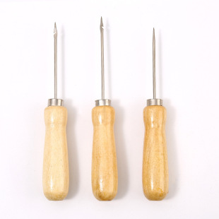 Log Color Solid Wood Handle Awl Sole Drilling Tool Thousand Pieces Handmade diy Leather Positioning Tool Hook Awl