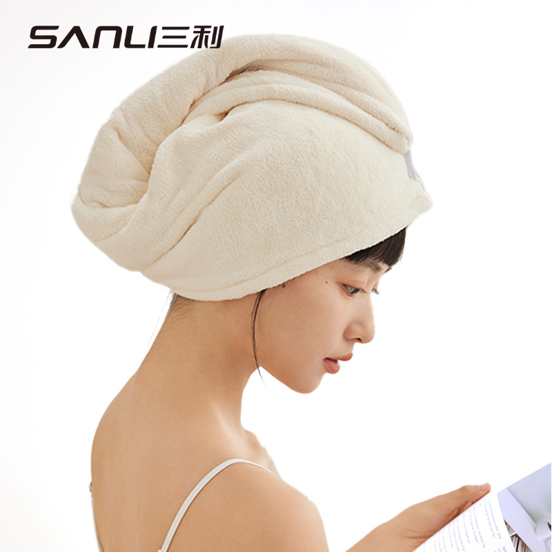Sanli Towel New Thickened Dry Hair Cap Women's Strong Absorbent Solid Color Hair Wipe Dry Hair Towel Adult Big Towel Shower Cap