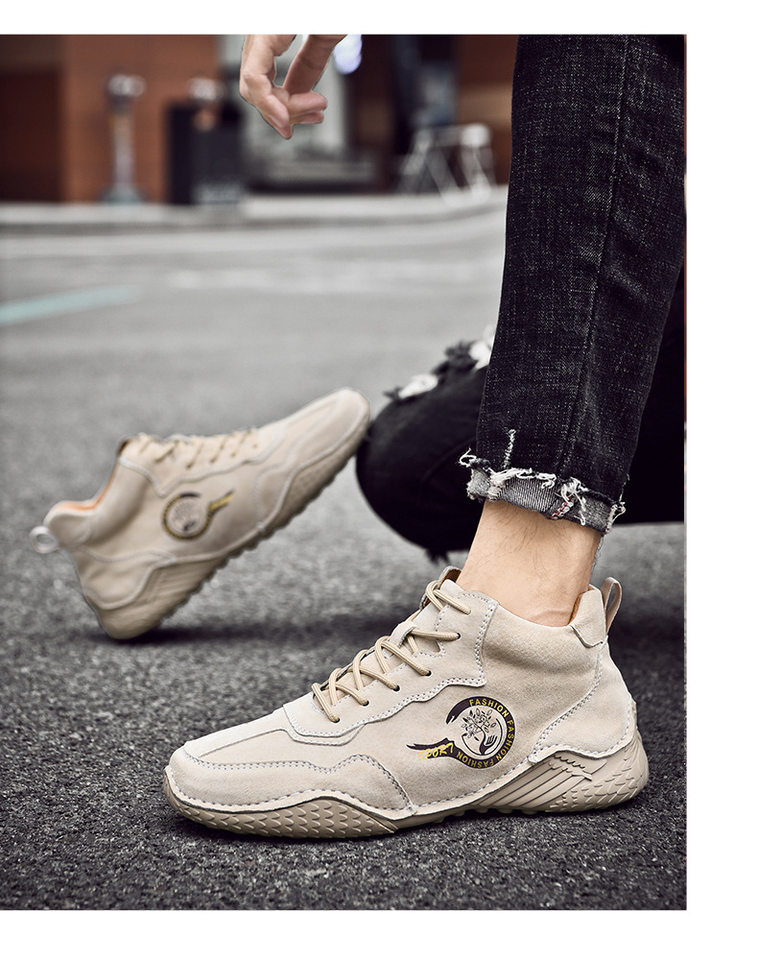 Giày bốt Martin nam da heo cổ vừa lót lông giữ ấm, đế cao su chống trượt — 55078 kaki, 55078 màu đen, Màu xám 55078 chi tiết 17