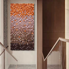 实木木头3d立体马赛克客厅玄关沙发电视背景墙面装饰画实物画挂画