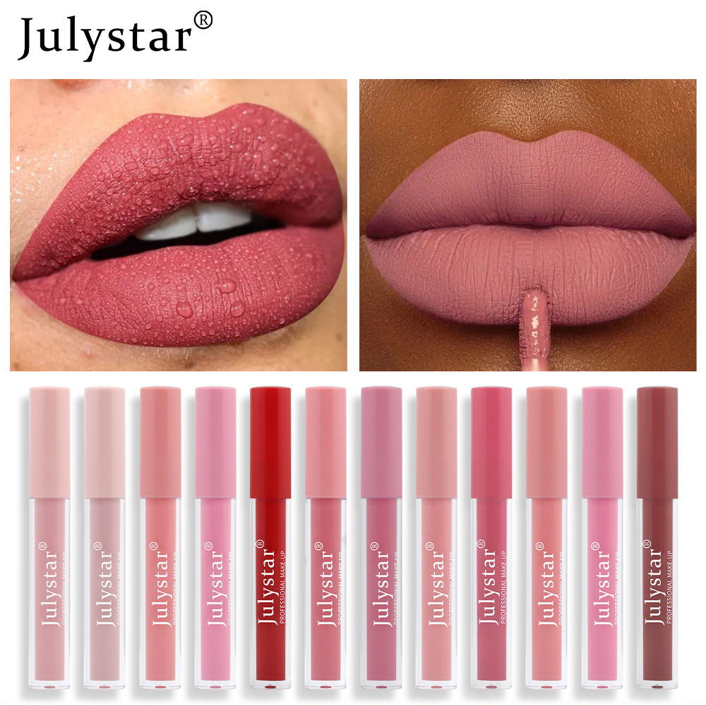 Make-up-Lippenstift für Frauen, langlebig, verblassend, klebt nicht an den Körbchen, reine Farbe, mattes Finish, feiner Tuben-Lipgloss_voghion.com
