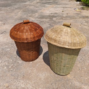 Bamboo Woven Tea Can Basket Household Snack Egg Storage Basket with Lid Creative Woven Fruit Basket with Lid