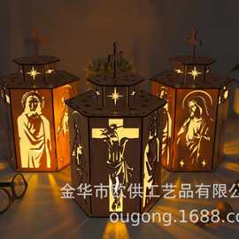 复活节圣诞节装饰蜡烛灯木质灯罩手提灯摆件