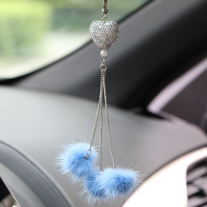 Internet Celebrity Goddess Car Pendant Interior Rearview Mirror Personality DIY Girl Creative Diamond Love Hair Ball Pendant