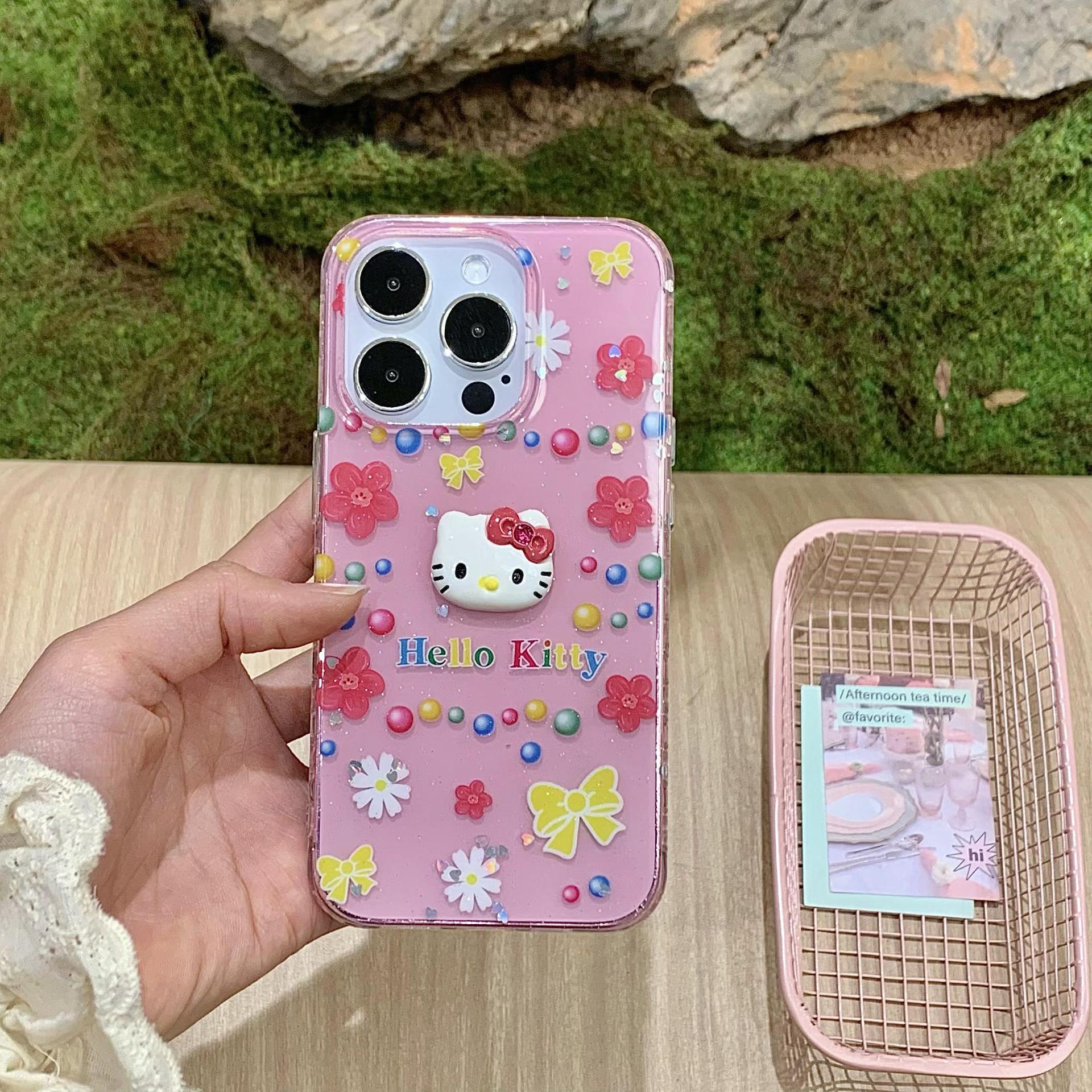 Chica corazón tridimensional KT gato para Apple 15Pro/16Pro funda para teléfono móvil 14ProMax flor 13/14 hembra 16