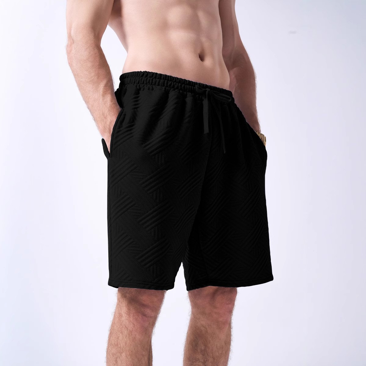 Men's Summer Loose Sports Casual Shorts High Street Ins Pocket Five Point Jacquard_viptrois.com