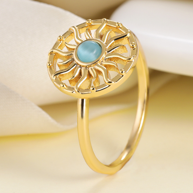 Cross-border New Opal Sun Ring The Same Closed Ring Geometric Hollow Ring Spot Wholesale display picture 5