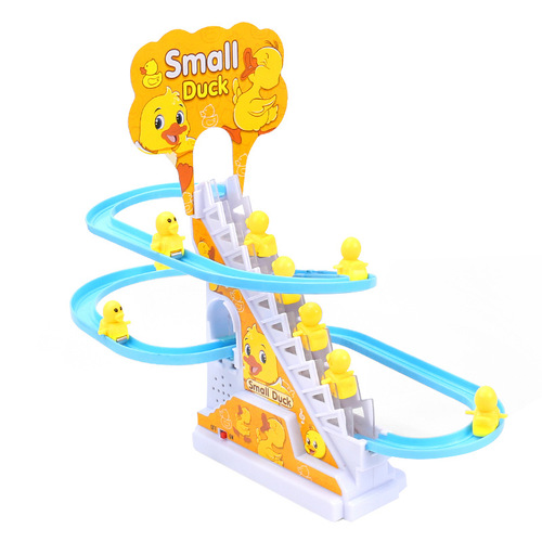 Little yellow duck electric toy children's educational toy little duck climbing stairs rail car toy cross-border Amazon