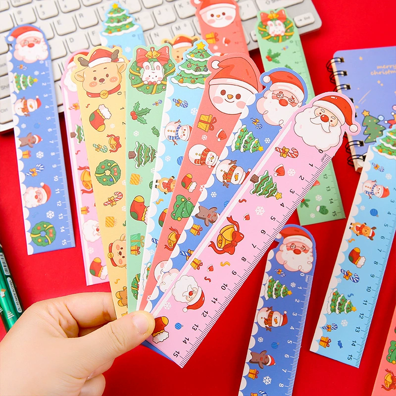 Мультяшная Рождественская бумажная линейка Милая линейка в форме Санта-лося Учащиеся начальной школы инструменты для рисования
