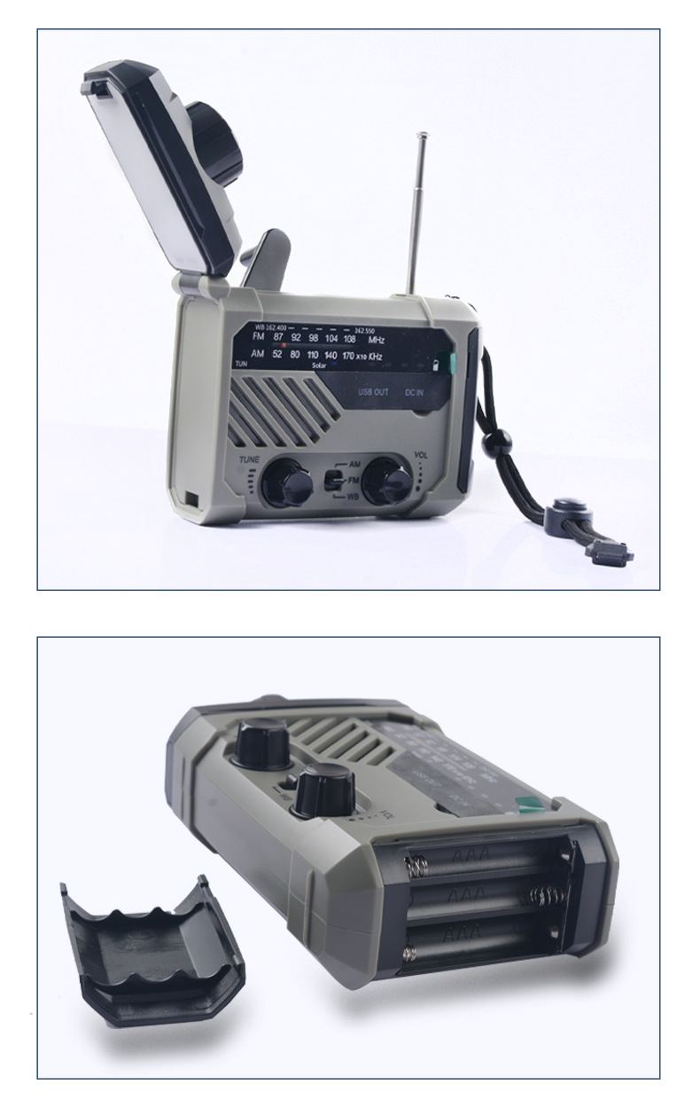 Solar USB charging disaster prevention emergency LED flashlight home outdoor student dormitory hand power Radio