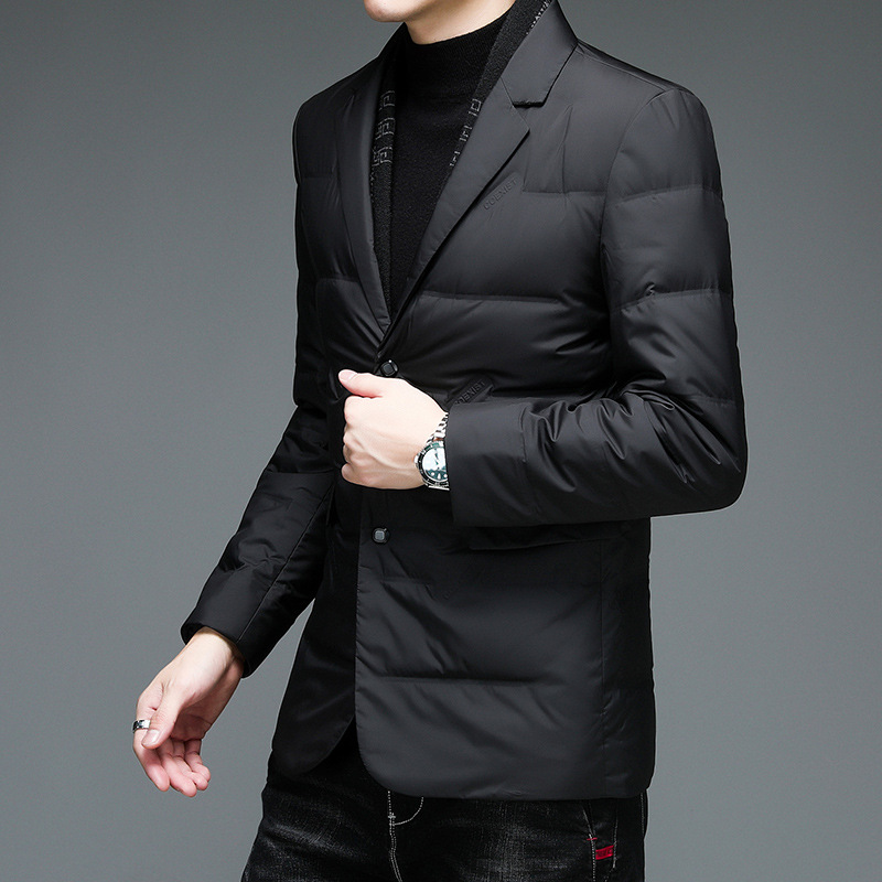Cuello de bufanda de los hombres abajo chaqueta de invierno nuevos hombres de mediana edad de negocios casual traje de cuello ligero abajo chaqueta