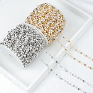 Chain DIY Copper Round Beads with Imitation Pearl Chain Clothing Accessories Handmade Car Hanging Ornaments Accessories DIY Beaded Chain