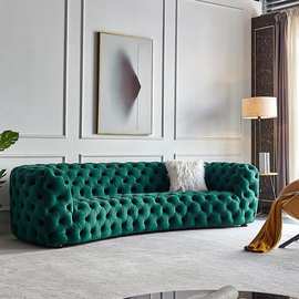 极简真皮美式轻奢现代科技布艺拉扣沙发客厅小户型高端落地不规则