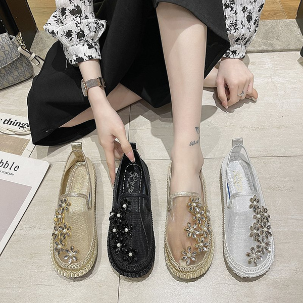 Summer mule with rhinestones flat