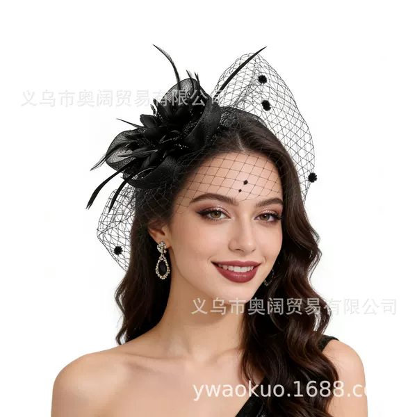 Feather headdress bridal hair accessories artificial flower gauze petal headdress bridal hat horse racing veil headdress