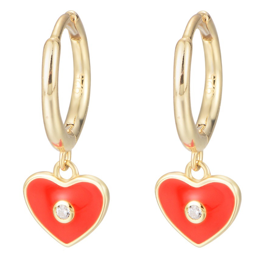 Accesorios transfronterizos europeos y americanos dulce amor eardrops pendientes s925 plata esterlina en forma de corazón color gota pendientes temperamento venta al por mayor