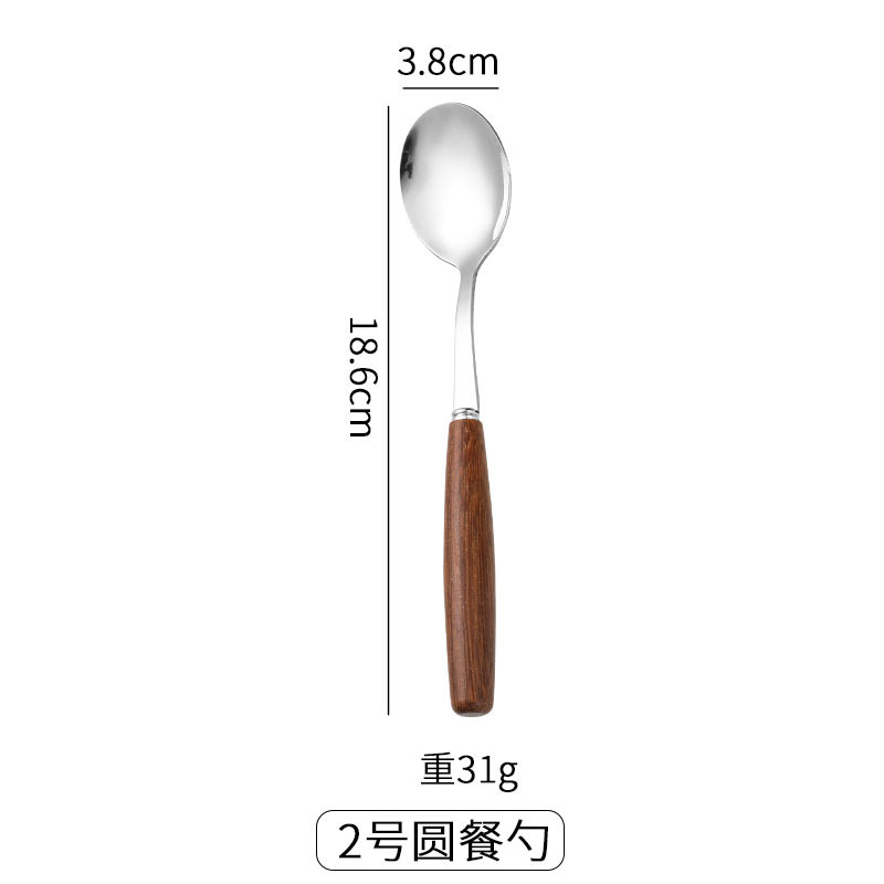 チキンウィングウッドのかわいいステンレス製スプーン、家庭用木製ハンドル付き食器、フルーツフォーク、ステーキナイフ、フォーク、スプーン、箸|undefined