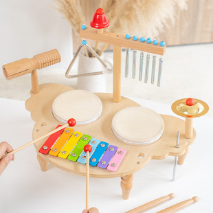 Cross-Border Children's Wooden Orff Musical Percussion Instruments, Drums, Gongs, Baby Hand Drums, Educational Toys