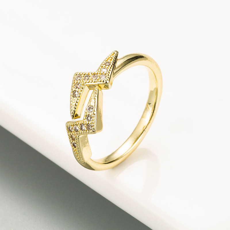 European And American Fashion Trend Simple Geometric Love Lightning Copper Micro-inlaid Zircon Ring display picture 5