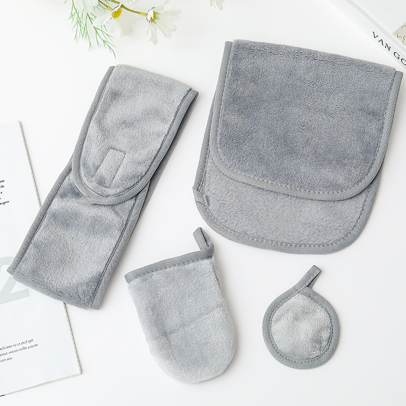 Velcro, banda de cabello, guantes de desmaquillaje, algodón redondo para la piel, banda de cabello, toalla de desmaquillaje, conjunto de toallas de desmaquillaje