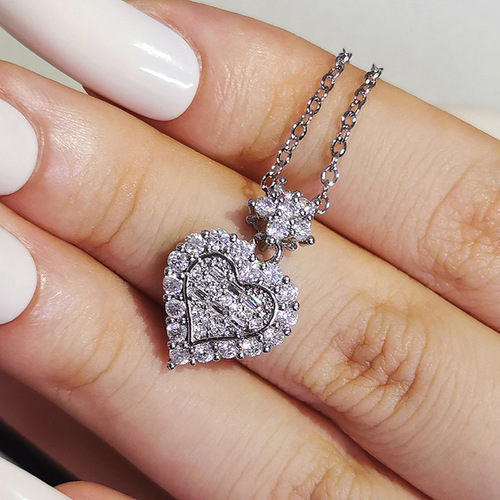 Hot-selling versatile diamond heart step pendant necklace earrings set for girls X6135-E5672