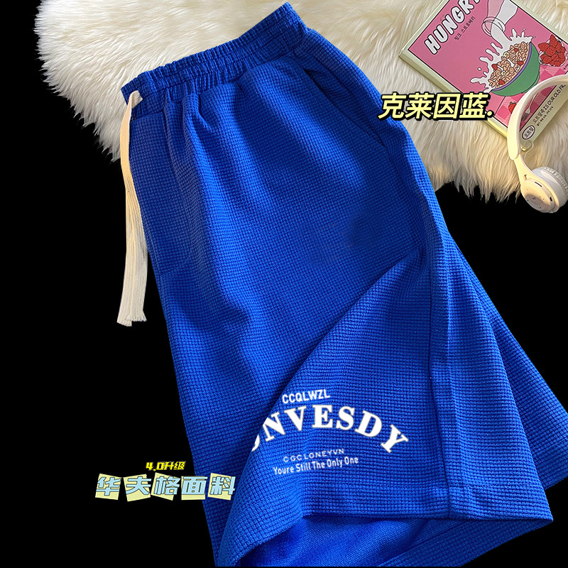 [Venta al por mayor] pantalones cortos de waffle de verano Pantalones cortos rectos sueltos ocasionales de los hombres pantalones cortos de marca de moda de las mujeres
