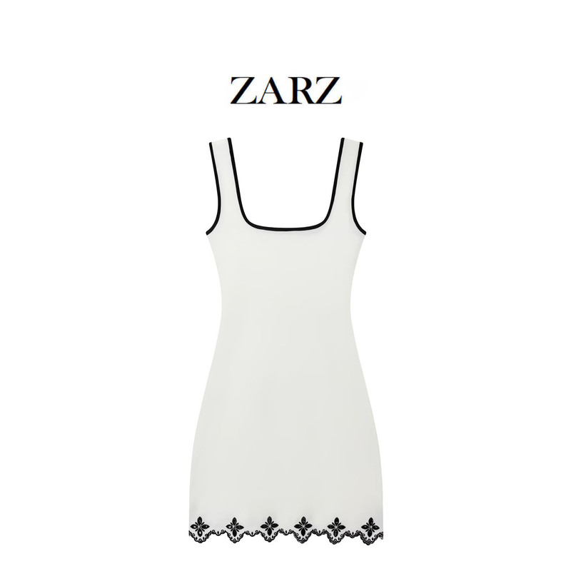 Zarz Self-Made European and American Style New Women's Fashion Trendy Color-Blocked Pearl Embroidered Short Dress 5584114