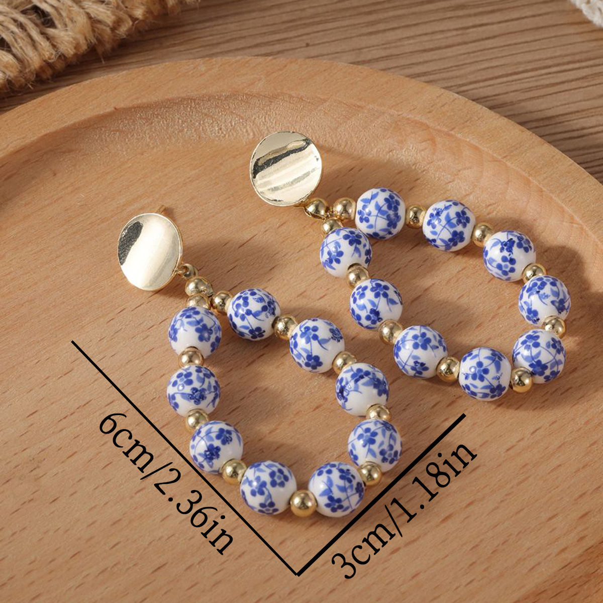15g Weight Copper Ear Needle Material 1 Pair Retro Round Round Copper Ceramics Drop Earrings