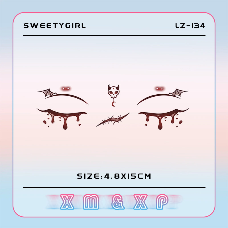Halloween Dark Eye Makeup Tattoo Stickers Blood Drops Bat Skull Little Devil Sweet Cool Gothic Atmosphere Temporary Tattoo~