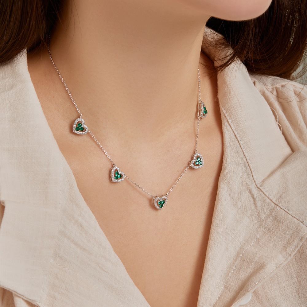 9g Weight Zircon Inlay Material Necklace Classification 1 Piece Quantity Daily, Street Occasion 925 Sterling Silver Material Heart Shape Pattern Women's Gender Inlay Design Sweet, Shiny Style 925 Sterling Silver Zircon Inlay Heart Shape Necklace 4