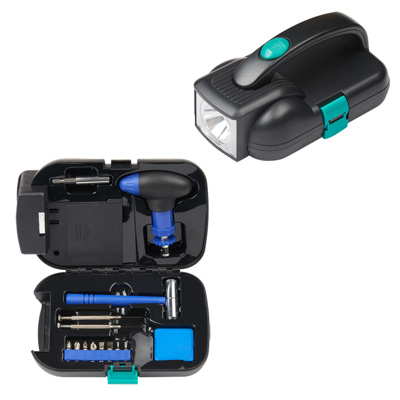 赠送礼品带灯工具箱手电筒工具组套小锤子卷尺批头手提灯五金工具